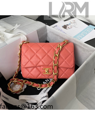 Chanel Lambskin Classic Flap Bag with Chain Strap AS3214 Coral Pink 2021 