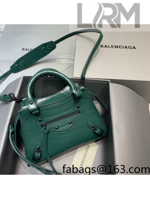 Balenciaga Neo Classic Mini Bag in Maxi-Crocodile Embossed Leather Green/Black Hardware 2021 638512