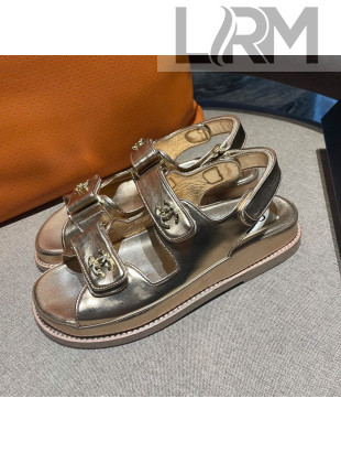 Chanel Metallic Leather Strap Flat Sandals G35927 Gold 2021