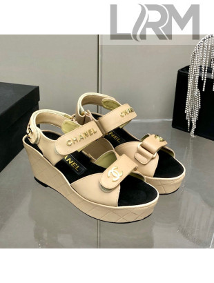 Chanel Leather Wedge Sandals Beige 2022 21