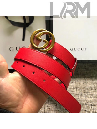 Gucci Calfskin Belt 30mm with GG Buckle Red/Gold 2020