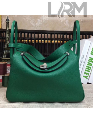 Hermes Lindy 26cm/30cm in Togo Leather with Silver Hardware Dark Green (Half Handmade)