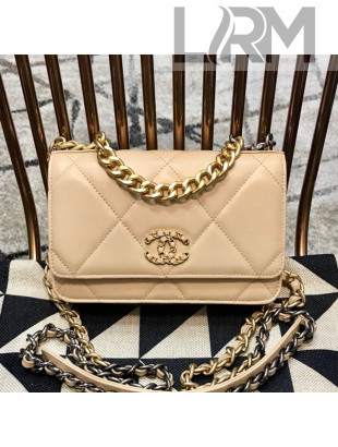 Chanel 19 Quilted Goatskin Wallet on Chain WOC AP0957 Nude 2019