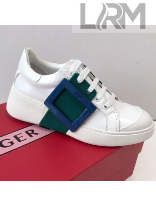 Roger Vivier Viv' Skate Calfskin Buckle Sneakers White/Green 2019