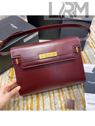 Saint Laurent Manhattan Shoulder Bag in Smooth Shiny Leather 579271 Burgundy 2020