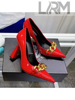 Versace Medusa Chain Patent Leather Pumps 9.5cm Red 2021 15