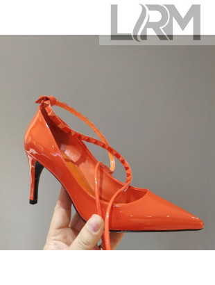 Valentino Roman Stud Shiny Lambskin Pumps with Tassel Strap Orange 2021