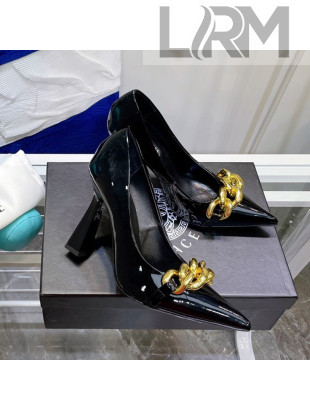 Versace Medusa Chain Patent Leather Pumps 9.5cm Black 2021 16