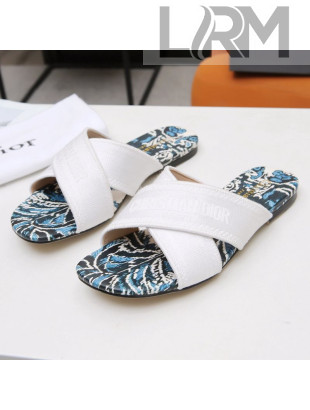 Dior Cross Strap Flat Slide Sandal in Cotton Embroidery White 03 2021