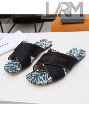 Dior Cross Strap Flat Slide Sandal in Cotton Embroidery Black 02 2021