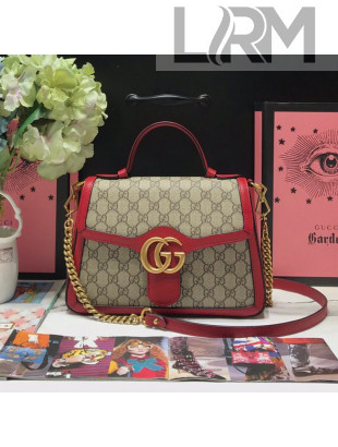 Gucci GG Leather Marmont Matelassé Small Top Handle Bag 498110 Beige/Red 2019