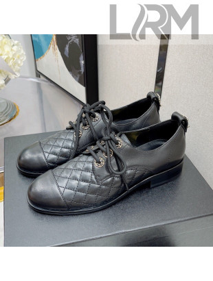 Chanel 19 Quilted Lambskin Lace-ups with CC Back Black 2021