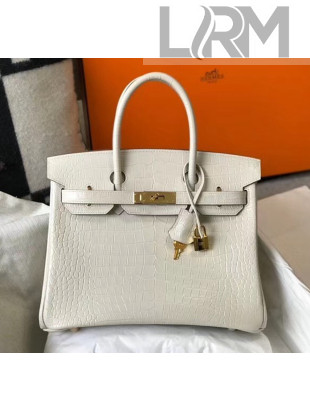 Hermes Birkin 30cm in Crocodile Embossed Calfskin White 2020（Half-Handmade）