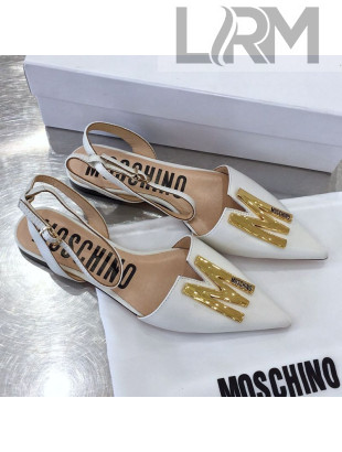 Moschino M Calfskin Flat Sandals White 2020