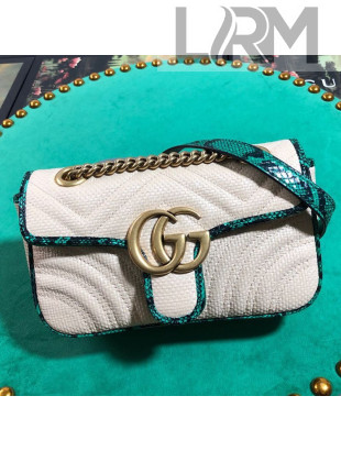 Gucci GG Marmont Raffia Mini Shoulder Bag ‎with Snakeskin Trim ‎446744 White/Green 2019