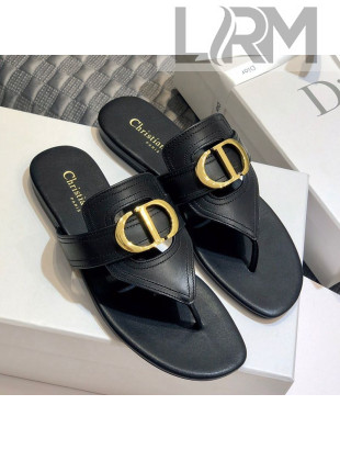 Dior CD Calfskin Flat Thong Sandals Black 2020