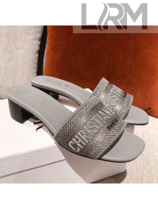 Dior Dway Embroidered Cotton Heel Slide Sandals 5cm Grey 2021