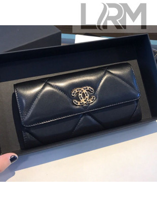 Chanel 19 Goatskin Long Flap Wallet AP0955 Black 2019