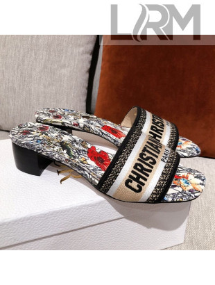 Dior Dway Heel Slide Sandals 5cm in Multicolor Mille Fleurs Embroidery 2021