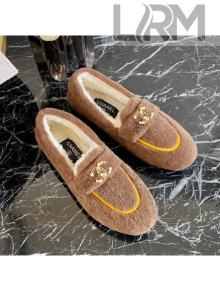 Chanel Shearling Wool Flat Loafers Brown 2020