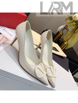 Valentino VLogo One-Tone Patent Leather Pumps 80mm White 2020