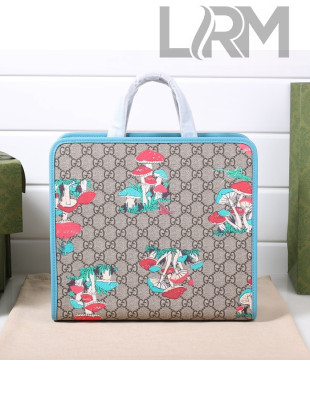 Gucci Children's GG Mushroom Print Tote Bag 630542 Beige/Light Blue 2021