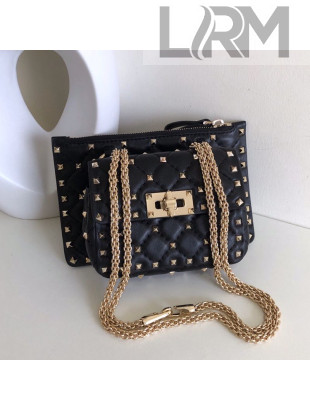 Valentino Rockstud Spike Double Shoulder Bag Black/Gold 2019