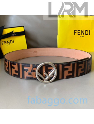 Fendi FF Leather Belt 40mm with F Circle Buckle Brown/Silver 2020