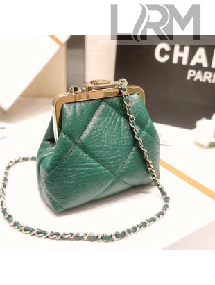 Chanel Quilted Shiny Aged Lambskin Clutch with Chain AP1555 Green 2021