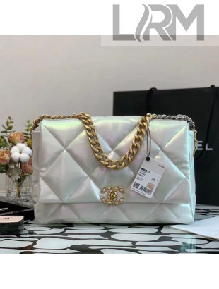 Chanel 19 Iridescent Calfskin Maxi Flap Bag AS1162 White 2021