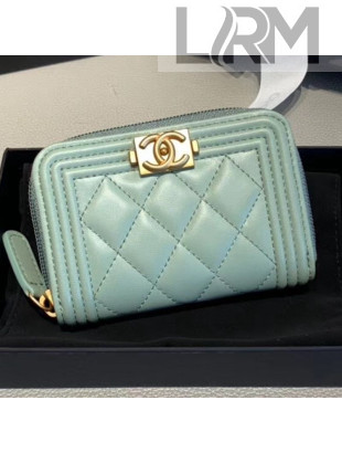 Chanel Quilted Smooth Lambskin Boy Zipped Coin Purse Green