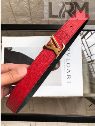 Louis Vuitton Reversible Grained Calfskin Belt 30mm with LV Buckle Red