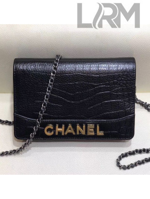 Chanel Crocodile Embossed Leather Gabrielle Wallet on Chain Black 2019