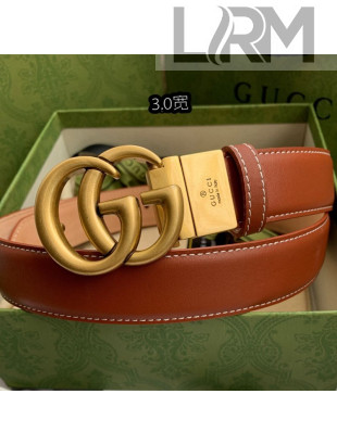 Gucci Calfskin Belt 30mm with GG Buckle Brown/Gold 2021 