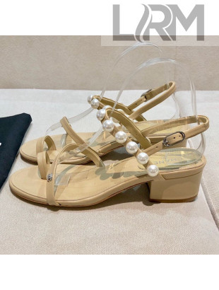 Chanel Lambskin Pearl Sandals G37272 Apricot 2021