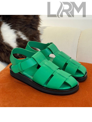 The Row Grained Calfskin Flat Roman Sandals Green 2022 030741