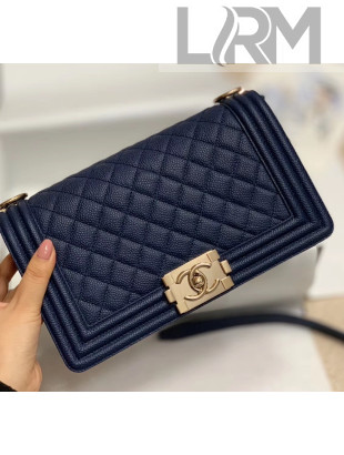 Chanel Quilted Origial Haas Big Caviar Leather Medium Boy Flap Bag Blue with Light Gold Hardware(Top Quality)