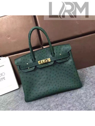 Hermes Ostrich Leather Birkin 30/35cm Bag Deep Green