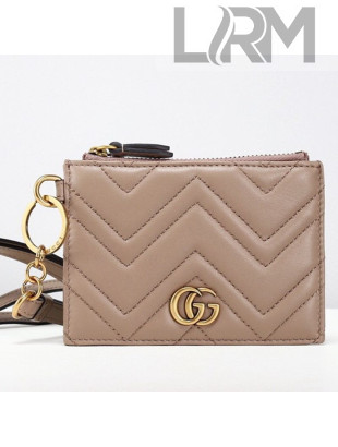 Gucci Strap GG Marmont Chevron Leather Card Case ‎546582 Nude