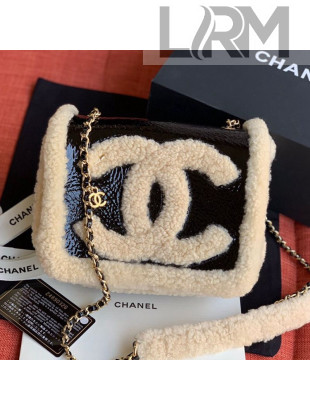 Chanel Shearling Sheepskin and Vintage Leather Flap Bag AS0321 Black/Beige 2019