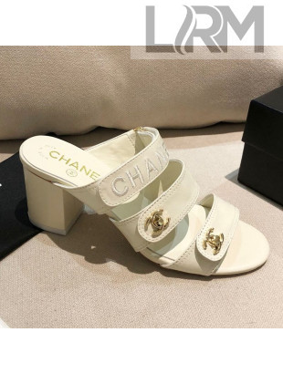 Chanel Lambskin Heel Mule Sandals G37387 White 2021