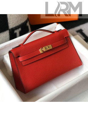 Hermes Kelly Mini Pouchette Bag 22cm in Epsom Leather Red/Gold 2020