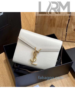 Saint Laurent Cassandra Chain Wallet in Grained Leather 635023 White 2002