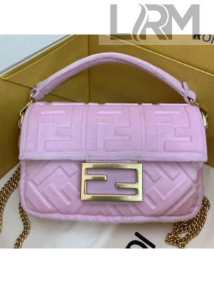 Fendi FF Velvet Mini Baguette Flap Bag Pink 2019