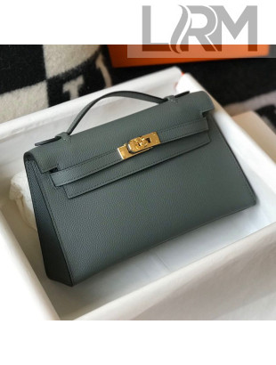 Hermes Kelly Mini Pouchette Bag 22cm in Epsom Leather Dusty Green/Gold 2020