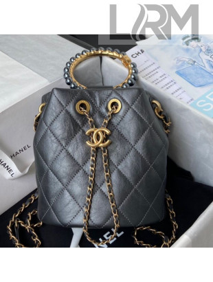 Chanel Lambskin Bucket Bag with Pearl Handle AS2608 Gray 2021