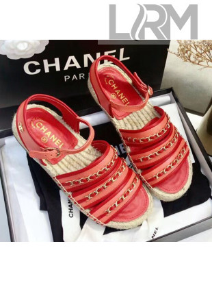 Chanel Lambskin Flat Sandals With Chains G35931 Red 2020