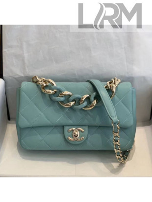 Chanel Quilted Lambskin Medium Flap Bag with Resin Chain AS1353 Light Blue 2019