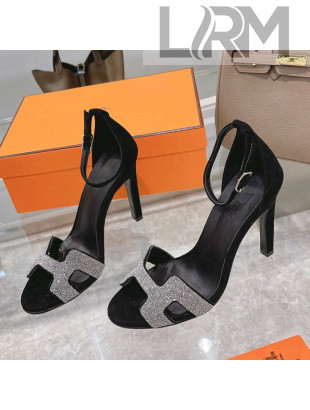 Hermes Premiere Crystal H Heel 10.5cm Sandals Black 2021 01