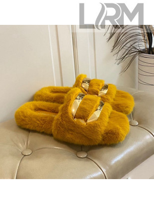 Stella Luna Fur Metal Charm Flat Mules Yellow 2020